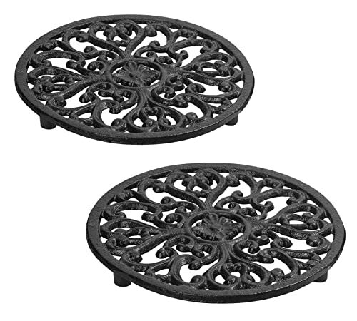 Dessous de Plat Fonte pour Table Cuisine Casseroles Chaudes, Dessous de Plats Métal résistant à la Chaleur avec Pieds en Caoutchouc, 17,1cm, 2Pcs