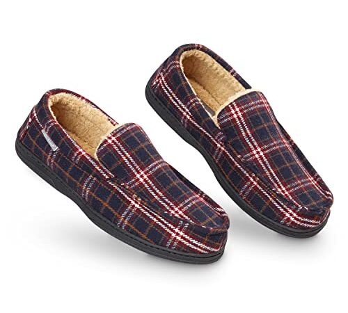 Dunlop Chausson Hommes Semelles Antidérapantes |Chaussons Charentaises Hommes Mémoire de Forme Intérieur Extérieur Pantoufles Mocassins Loafers Hiver (43 EU, bordeaux et marine)