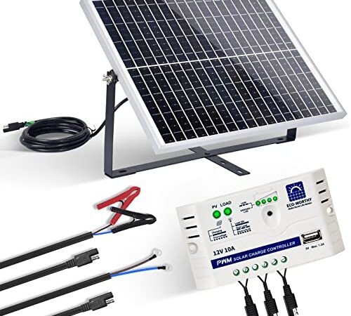 ECO-WORTH Kit Panneau Solaire Monocristallin 25W 12V: Panneau Solaire Photovoltaïque IP65 25W + Câble de Connexion SAE + Contrôleur de Charge 10A pour Bateaux,Lumières,Ouvre-portes,Poulaillers