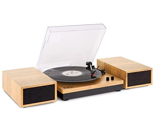 Fenton RP165L Platine Vinyle Bluetooth avec 2 Enceintes - Bois Clair, 3 Vitesses de Lecture 33, 45 et 78 Tours, Sortie RCA stéréo, Une Platine Vintage idéale pour décorer et écouter Vos vinyles