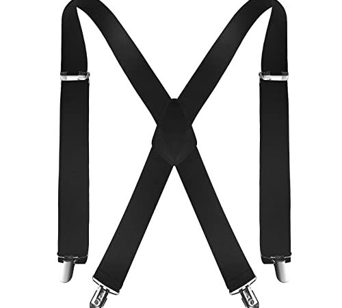 Firschoie Bretelles Homme, Bretelles en forme de X de 3,5 cm de large, Longueur 110m, avec 4 clips métalliques très solides, élastique et ajustable, Parfait pour les femmes et les hommes taille unique