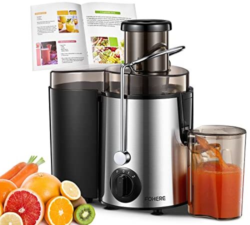 FOHERE Centrifugeuse Extracteur de Jus, 400W Centrifugeuse Fruits et Legumes à 3 Vitesses, Design Anti-goutte, Large Bouche en Acier Inox, Sans BPA Pichet à Jus et Recette de Jus