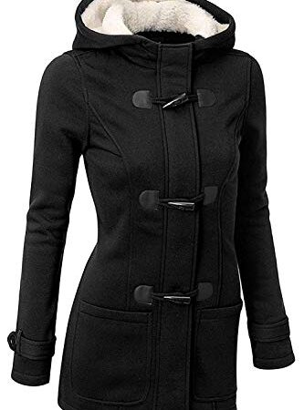 GHYUGR Femmes Manteaux à Capuche Bouton Corne Blouson Veste Jacket Chaud Épais Hoodie Hoody Outwear Automne Hiver Slim Fit,Noir,XXL