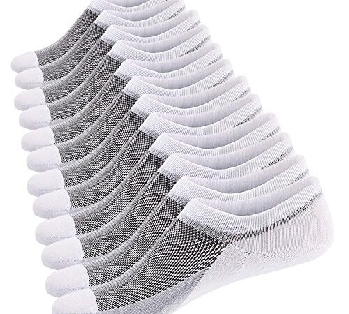 Homme Chaussettes Basses Respirantes Courtes Socquettes de Sport en Coton Confortable Basiques Chaussettes,6 Paires Blanc,Taille: 38-44