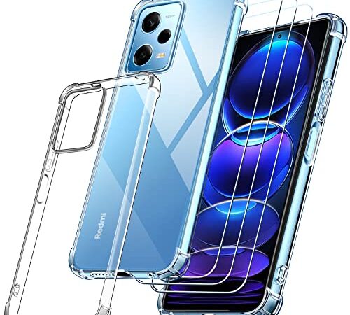 iVoler Coque pour Xiaomi Redmi Note 12 Pro 5G / Poco X5 Pro 5G (Pas pour Redmi Note 12 Pro 4G) avec 3 Pièces Verre Trempé, Transparent Étui de Protection en Silicone Antichoc, Souple TPU Bumper Housse