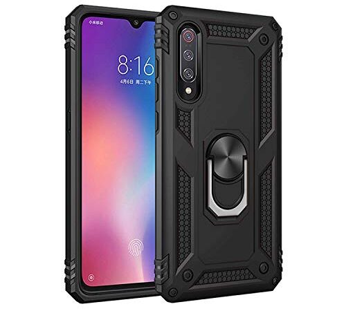 JMstore Coque Compatible avec Xiaomi Mi 9 SE Aimant Anneau Support,Double Couche Renforcée Défense+Protection écran (Noir