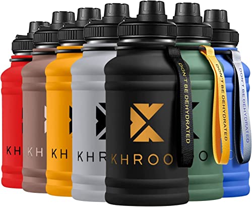 Khroom gourde inox sport 1,3/2,2 litres étanche pour Le Sport, Le Fitness et Les activités en extérieur | gourde musculation 1l | grande gourde XXL | Bouteille d’Eau en Acier 1.3L Noir