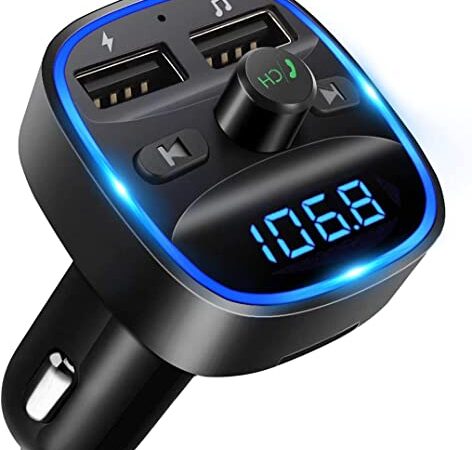 LENCENT Transmetteur FM Bluetooth, Bluetooth Lecteur MP3 Adaptateur Radio sans Fil Kit Émetteur FM Voiture Chargeur, Appel Mains Libres, 2 USB Port 5V/2.4A1A, Support Carte SD/Clé USB