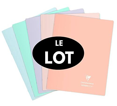 Lot de 5 cahiers Koverbook Blush polypro CLAIREFONTAINE 24x32 96p Grands carreaux Séyès avec marque-pages Couleurs assorties