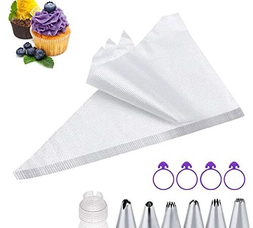 PHIEZC 100 Sacs à pâtisserie jetables,Set Poches Patissières Jetables,Comprenant 6 Douilles,1 Adaptateur,4 Pinces à Douille,Poche à Douille Professionnelle pour décoration gâteau,Biscuit,Dessert