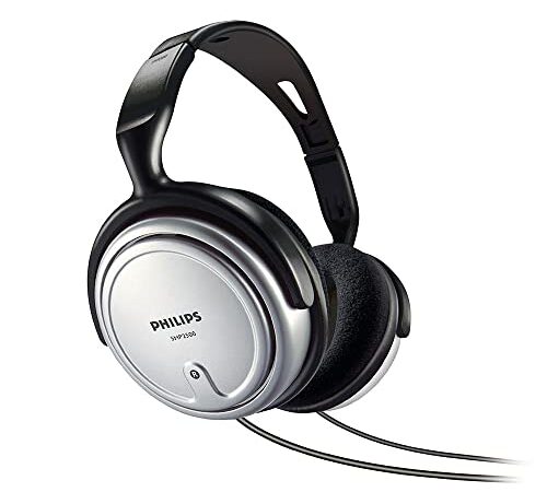 Philips Audio HiFi TV SHP2500/10 casque TV (son de grande excellence, isolation phonique, maintien parfait, régulateur de volume, cble extra long 6 m) Argent/Noir