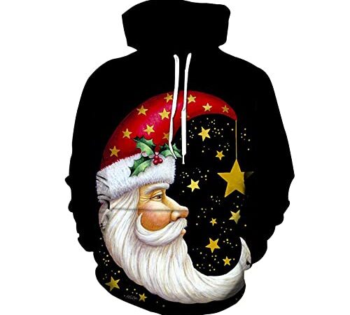 Pull Noël Homme Drole Pull Moche Noël Drole Pas Cher Pull Impression 3D Sweat à Capuche De Noël Jumper Hoodie À Manches Longues Hip-Hop Tops Sweatshirt pour Femmes Hommes Noël Automne Hiver