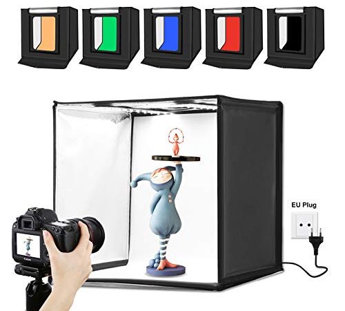 PULUZ Studio Photo Boîte de Lumière Pliable 60 x 60 x 60 cm LED 5500K Mini Photo Tente de Studio Portable avec 3 Fonds Blanc Noir Orange 60W Prise EU