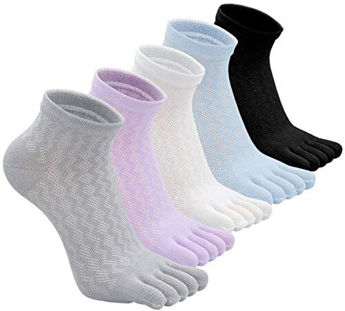 PUTUO Chaussettes à doigts Femme Chaussettes avec Orteils, Femme Chaussettes de Sport en Coton, Confortables, Respirantes, Antibacteriennes, EU 35-41, 5 paires, Multicolore, Taille unique