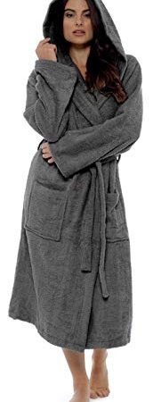 Robe De Dames Luxury Serviette Éponge 100% Coton Peignoir Robe De Chambre Perfect Cadeau Noël, Gris Charbon, Small