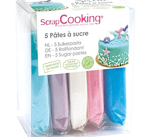 ScrapCooking - Lot de 5 Pâtes à Sucre Sirène - Bleu Clair, Parme, Blanc, Rose, Bleu - 5 x 80 g - Pour Gâteaux Biscuits Décors Pâtisseries - Sans Gluten & Sans Huile de Palme - 7259