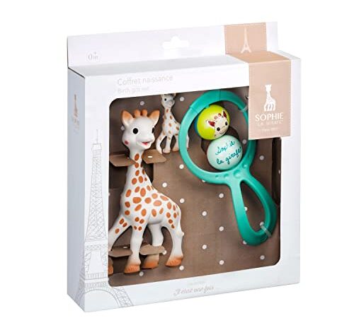 Sophie la Girafe - Coffret Cadeau Naissance Sophie la Girafe - Comprend 1 jouet à mordiller caoutchouc 100% naturel + 1 hochet + 1 porte-clés - Jouet d'éveil premier age