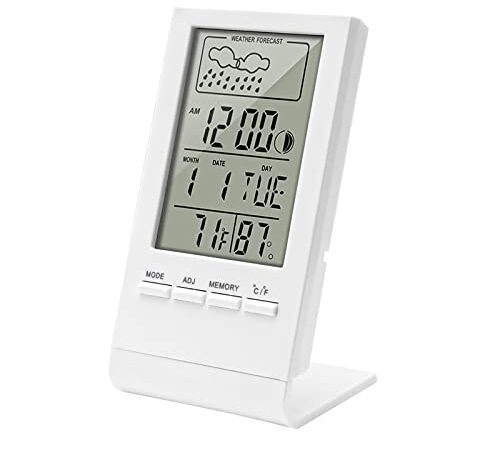 Thermomètre Hygromètre Intérieur,Thermomètre Digital à Haute Précision Moniteur de Température et Humidimètre avec Fonction ℃ / ℉ /Alarme/Date/Prévisions Météorologiques Chambre à Coucher