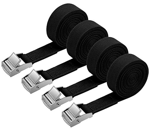 URAQT 4PCS Sangle d'Arrimage, 2M x 20mm Kit de Fixation avec Sangle de Serrage Boucle de Serrage, pour Moto, Voiture, Porte Vélo, Puissance de Traction: 500 kg/Pièce (Black)