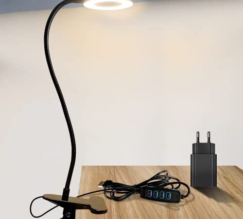 ZEYACHAN Lampe de Bureau LED,Lampe Clip avec Chargeur USB, 360° Flexible Lampe de Lecture à Clipsable,3 Modes d’Éclairage&10 Niveaux Dimmable,Bouton Intelligent,Luminosité Protection des Yeux