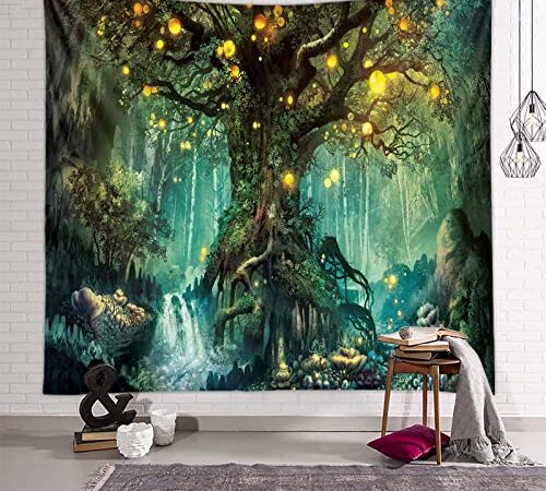 Zodight Tenture Murale Arbre de la Vie, Tapisserie Psychédélique Tapisseries Chutes d'eau sous Arbre Ancien, Tapestry Murale de Fée Décoration Tenture Couverture pour Chambre Salon