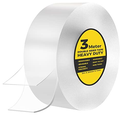 3 m Ruban Adhésif Double Face Extra Fort Transparent, Double Face Puissant (20mm x 3m) Double Sided Nano Tape Fin Pastille Double Face Photo Tapis, Sans Percer, Sans Traces, Amovible, Multifonctionnel