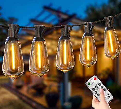 35.5m Guirlande Lumineuse Exterieure avec Télécommande, Libtit 50+2 ST38 LED Ampoule Guirlande Guinguette, Étanche Guirlande Electrique Exterieur &Intérieur pour Patio Jardin Fête Terrasse-Blanc Chaud