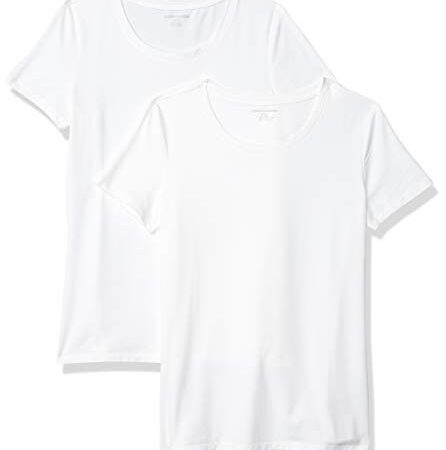 Amazon Essentials T-Shirt Col Rond à Manches Courtes Coupe Classique Femme, Lot de 2, Blanc, M