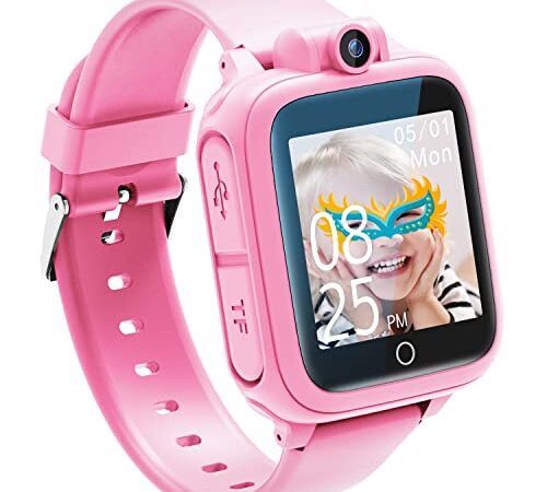 Awatty Montre Intelligente pour Enfants, Jouet enfant 3 4 5 6 7 8 9 10 11 12 ans, Caméra Rotative à 90°, 14 Jeux, Montre Connectée Enfant Garçon, Jeux Enfant Cadeaux, Grands Cadeau Fille Garçon (Rose)