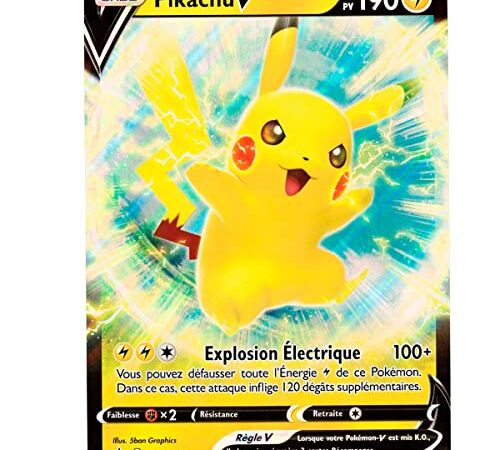 Cartes Pokemon Grand Français, Lettre GX, VMAX, EX ou V, Lettre Jumbo Taille XXL, Lettre Promotionnelle, Lettre Officielle en Français (Pikachu V SWSH198)