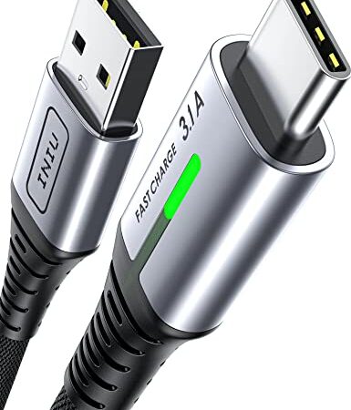 Câble USB C, INIU Cable USB C [2m/3.1A] Charge Rapide, Nylon Tressé QC 3.0 Câble Chargeur Type C pour Samsung Galaxy S23 S22 S21 S20 S10 A70 Huawei P30 Google Pixel 7 Pro Xiaomi Sony Xperia Switch PS5