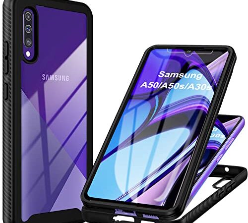 Coque pour Samsung Galaxy A50/A50S/A30S Antichoc Housse avec Protège-écran Cover 360° Full Body Protection Etui Robuste Double Face Transparent Bumper Case Intégrale Coque pour Samsung A50/A30S -Noir