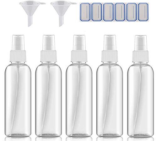 DreiWasser Lot de 5 flacons vaporisateurs de 100 ml vides en plastique transparent pour parfum, huiles essentielles et cosmétiques