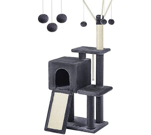 FEANDREA Arbre à Chat, Hauteur 118 cm, Tour de Jeux, Chaton, Gris Foncé PCT143G01