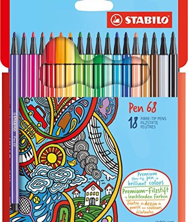 Feutre dessin - STABILO Pen 68 - Étui carton x 18 feutres de coloriage pointe moyenne