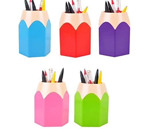 Flybuild Lot de 5 Assortd Couleur Stylo Vase Pot à crayons Maquillage Brosse Support Organiseur de bureau papeterie organiseurs Blue,Green,Pink,Purple,Red