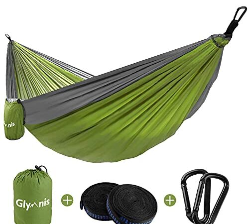 Glymnis Hamac Ultra-léger en Nylon 300kg Capacité de Charge 275x140cm avec 2 x Sangles en Nylon et 2 x Mousquetons pour Camping Voyage Exterieur Jardin