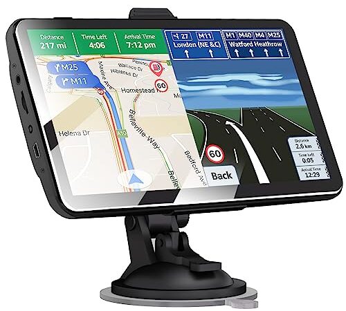 GPS Voiture, TOUTBIEN 2,5D Incurvé Écran Tactile Navigation Auto 7 Pouces GPS Poids Lourds 2023 Cartes UK Europe Cartographie Mise à Jour Gratuite à Vie, Alertes de Caméra/Vitesse, Guidage Vocal