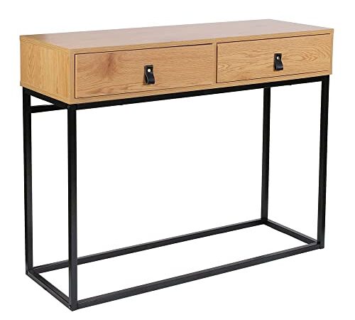 HOME DECO FACTORY Bois Et Metal Abbott Mobilier Table Bureau Console Sellette Meuble Entree, Naturel Noir, 100 x 35 x 80,5