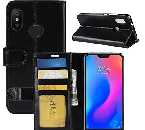 HualuBro Coque pour Xiaomi Mi A2 Lite, Etui de Protection en Retro PU Cuir Flip Cover Case Antichoc Portefeuille Housse pour Xiaomi Mi A2 Lite Coque - Noir