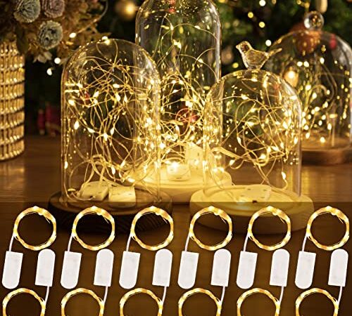 HXWEIYE Lot de 12 Guirlandes Lumineuses à Piles，2.1m 20LEDs Blanc Chaud Mini LED,étanche bouteille pour Interieur Exterieur, Vacances, Mariage, Fête, Noël