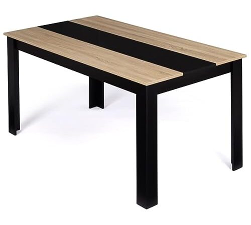 IDMarket - Table à Manger Georgia 8 Personnes Noire et Imitation hêtre 160 x 90 cm