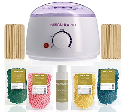 Kit Epilation Cire - Chauffe -Professionnelle - Perles de Cire 400g - Spatules - Huile Post Epilation - Epilation Maillot, Corps et Visage - Kit Complet - Mealiss 10 - Plastimea