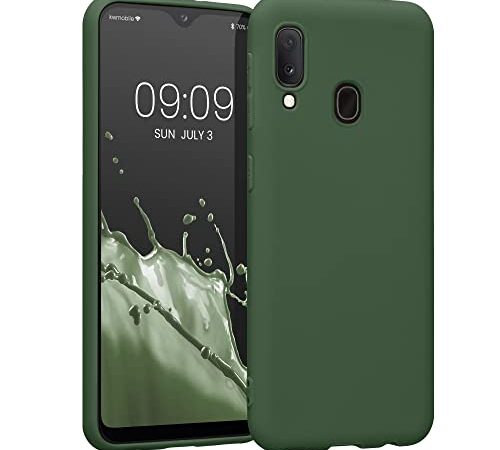 kwmobile Housse Compatible avec Samsung Galaxy A20e Coque - Housse de téléphone Protection Souple en Silicone - Vert foncé Mat