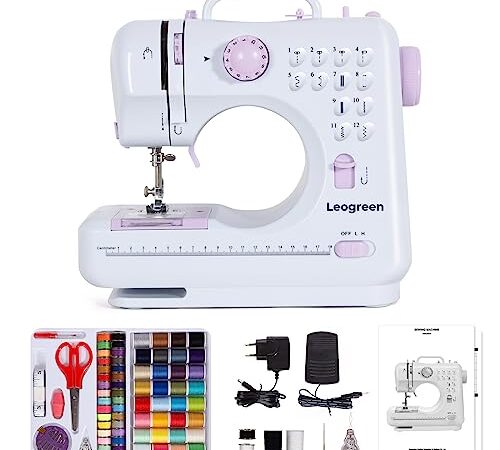 Leogreen Machine à Coudre Électrique, Machine à Coudre Débutant avec 12 programmes de couture, avec Kit Couture et pédales, pour Débutants Parents et Enfant (Violet)