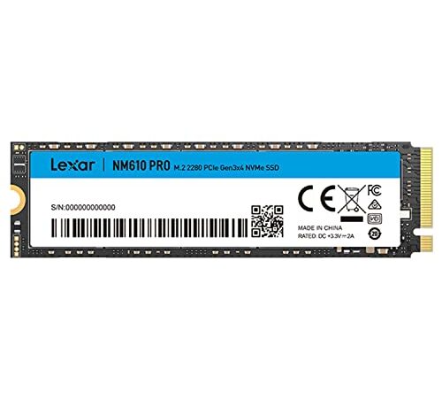 Lexar NM610PRO 2To SSD, M.2 2280 PCIe Gen3x4 NVMe 1.4 SSD Interne, Jusqu'à 3300 Mo/s en Lecture, 2600 Mo/s en écriture, 3D NAND Flash Disques pour Notebook, Desktop, PC