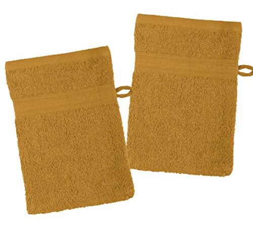 LOVELY CASA - Lot de 2 gants de toilette 15 x 21 cm - LAGUNE - Curry