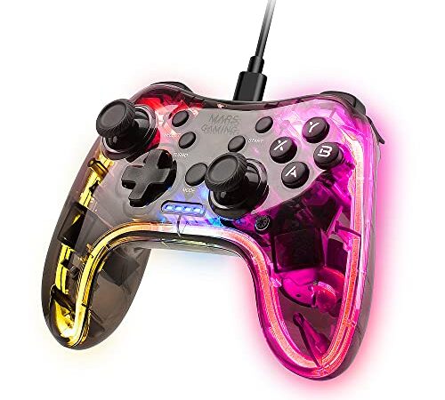 MARSGAMING Mars Gaming MGP-C, Gamepad Professionnelle Neon RGB, Dual Vibration Haptic, Joysticks Analogiques, Contrôleur pour PC, SWITCH, PS3, Raspberry Pi, Mac, Android