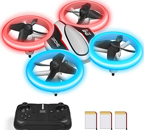 Mini Drone pour Enfant avec Lumières LED,Jouet Cadeau pour Enfants Garcon,Quadricoptère Hélicoptère RC avec Vol Stationnaire,360°Flips,Mode Sans Tête et 21 Mins Autonomie 3 Batteries,Jouet Cadeau