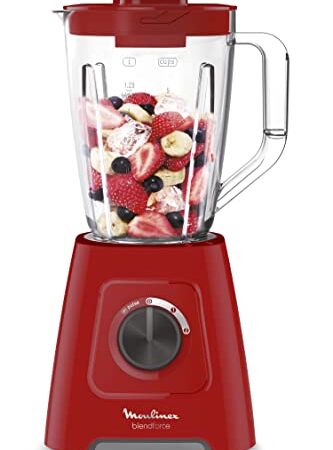 Moulinex Blender Blendforce, 600 W, 2 vitesses + fonction Pulse, Capacité totale de 2 L, Système Smart Lock, Nettoyage facile, Refroidissement par air, 3 minutes de mixage en continu LM420510